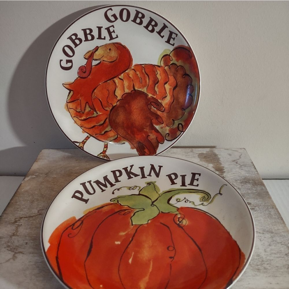 👍 Fall Turkey and Pumpkin Plates. C5